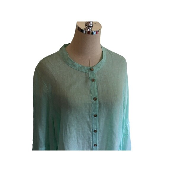 Color Me Cotton CMC Top Women's Size Small Seafoam Green Linen Long Sleeve - Picture 3 of 8